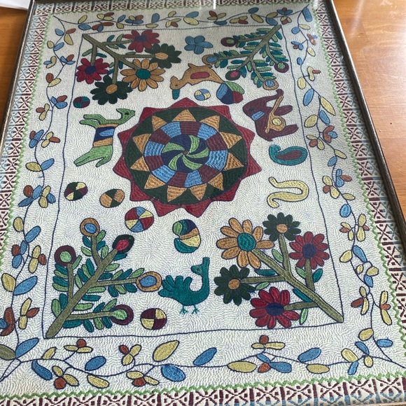 Embroidered Mayan Art Textile Wall Art Handmade Animals Flowers RARE VINTAGE